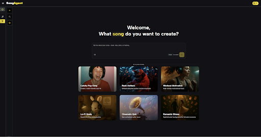 “SongAgent AI music producer interface generating music from text input