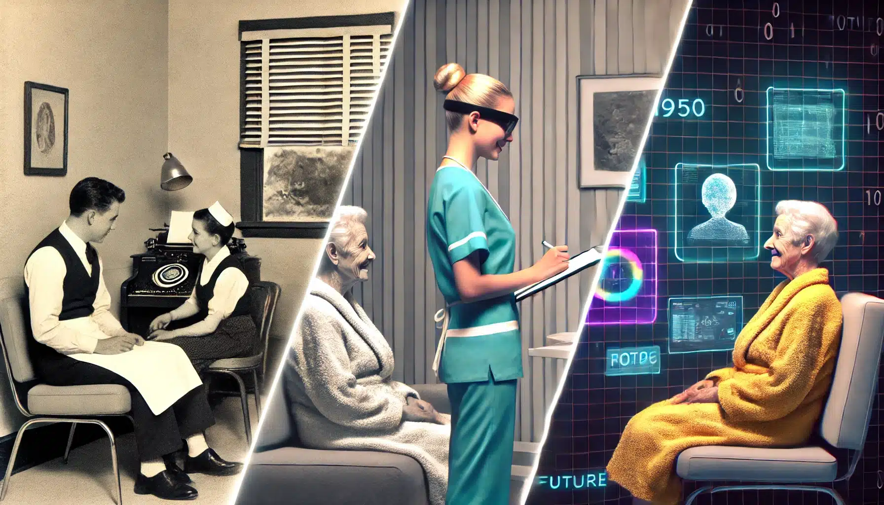 AI technology assisting a social worker with data and client management.