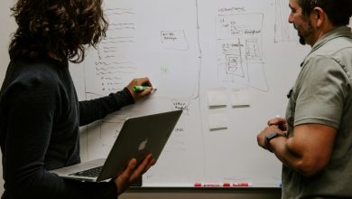 two business leaders discussing a ai business framework plan